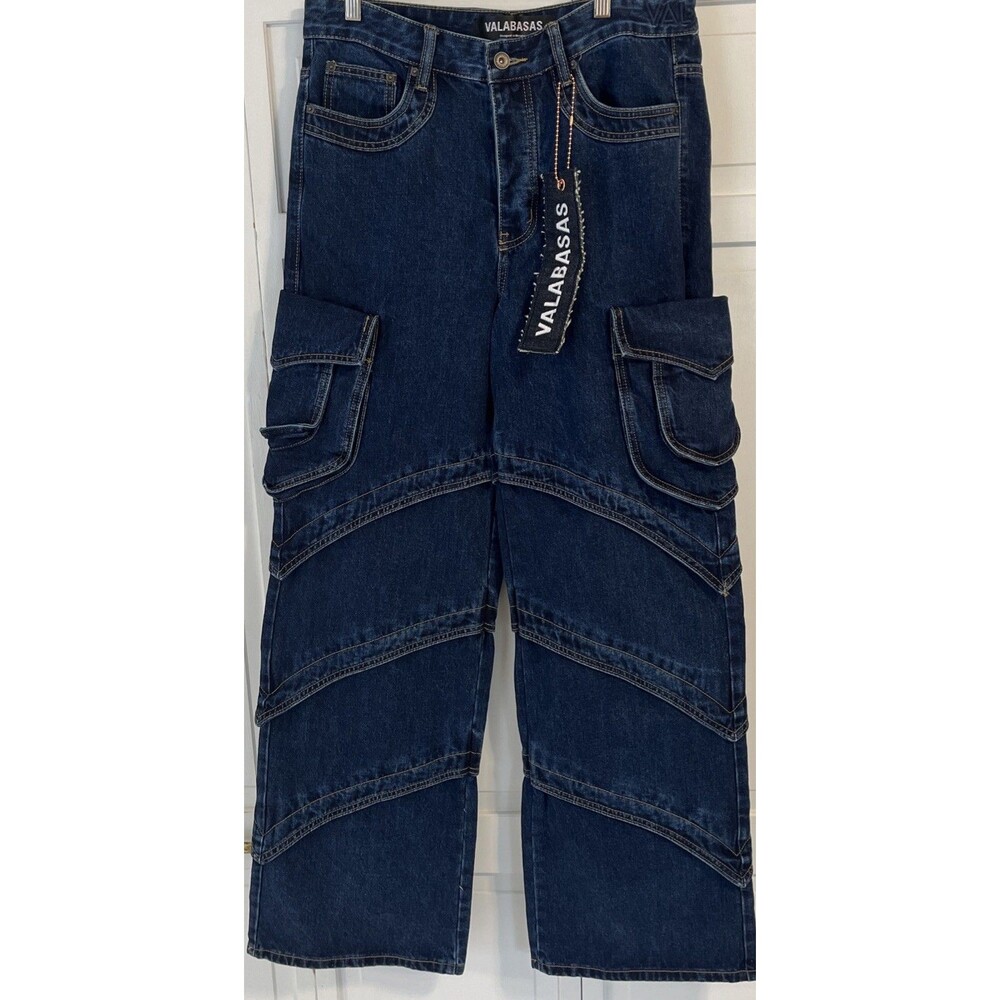 Valabasas Rivet Baggy Indigo Jeans NWT Size 32 Waist 34 Inseam 34